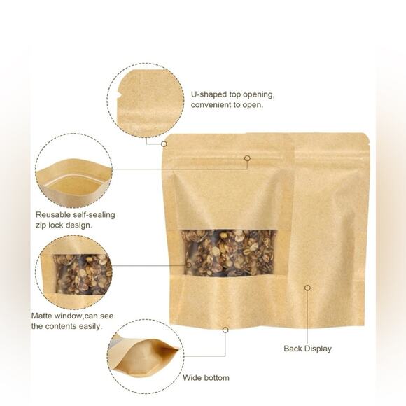 Stand Up Pouch Bags, 96 Pack Kraft Pouch Tear Notch and Matte (3.5IN X 5.5IN) - Picture 4 of 5